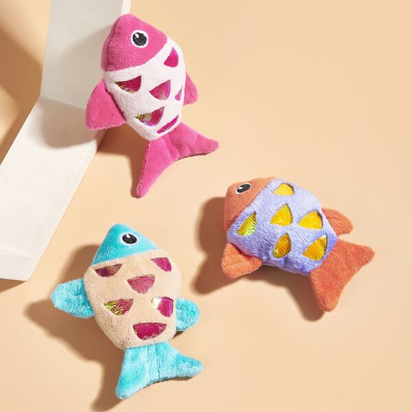 

1pc Fish Shaped Random Color Pet Plush Toy, Multicolor