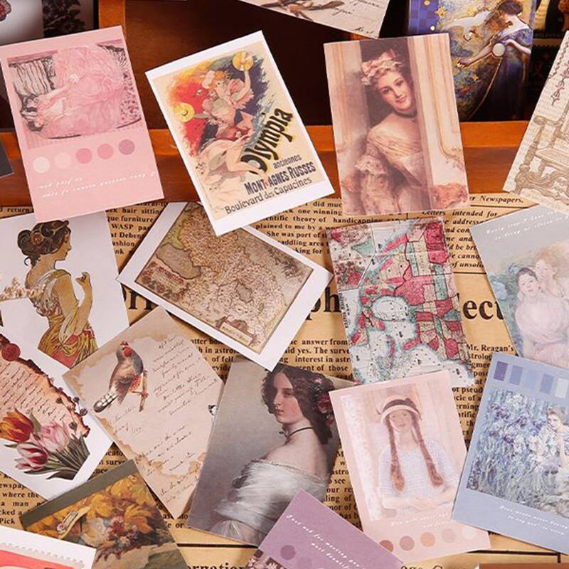 

50pcs Vintage Pattern Sticker, Multicolor