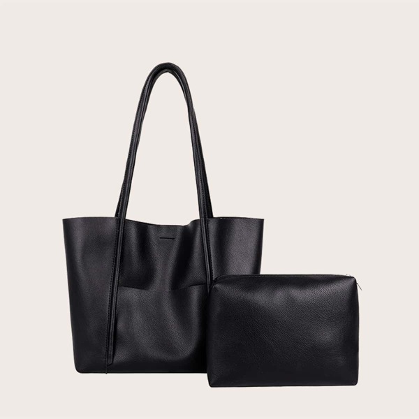 

Large Capacity Shoulder Tote Bag With Inner Pouch, Black