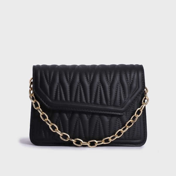 

Minimalist Textured Flap Square Bag, Black