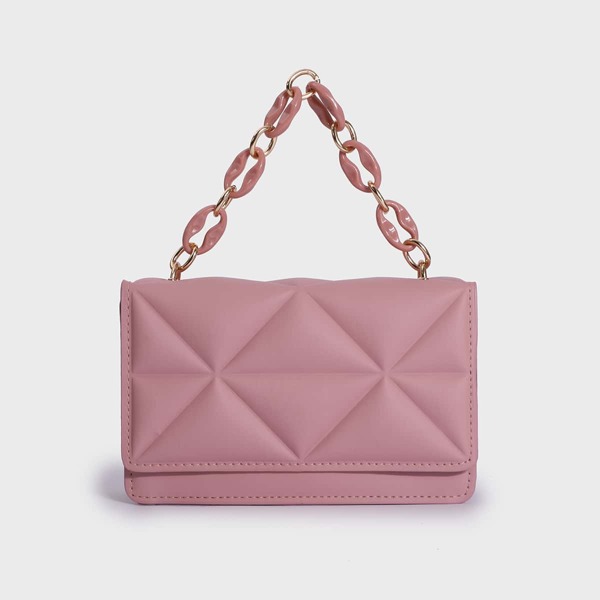 

Minimalist Quilted Flap Square Bag, Pink