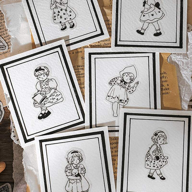 

40pcs Plant Print Sticker, Black and white
