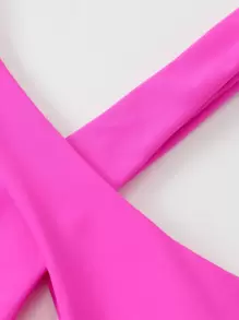 SHEIN Swim Áo Tops Bikini Nữ Hội Chữ thập màu trơn Giải trí - Màu Hồng Tươi - Xem 5