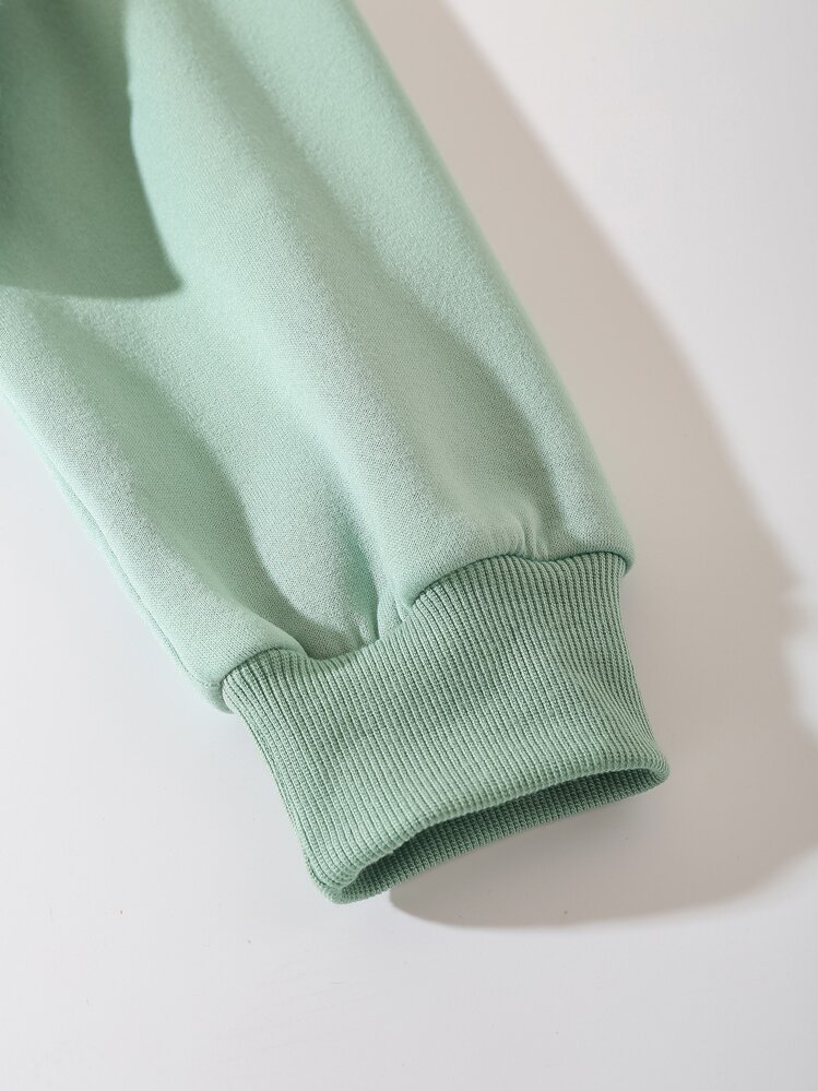 SHEIN EZwear Solid Zip Up Drop Shoulder Thermal Lined Crop Hoodie - Mint Green - View 5