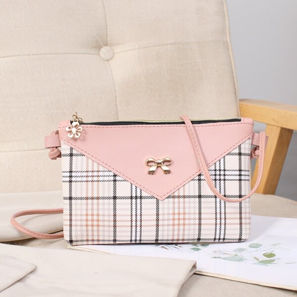 

Plaid Tartan Bow Decor Crossbody Bag, Multicolor