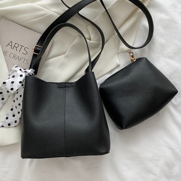 

Scarf Decor Minimalist Square Bag With Inner Pouch, Black