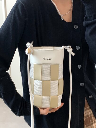 Letter Detail Two Tone Bucket Bag