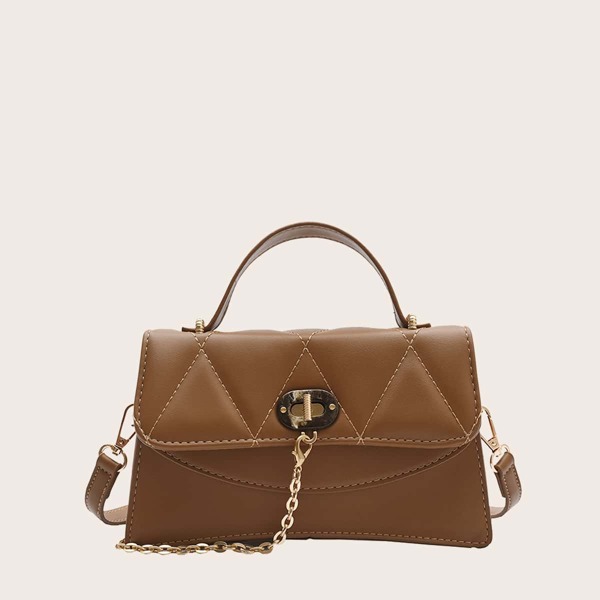 

Twist Lock Quilted Flap Square Bag, Khaki