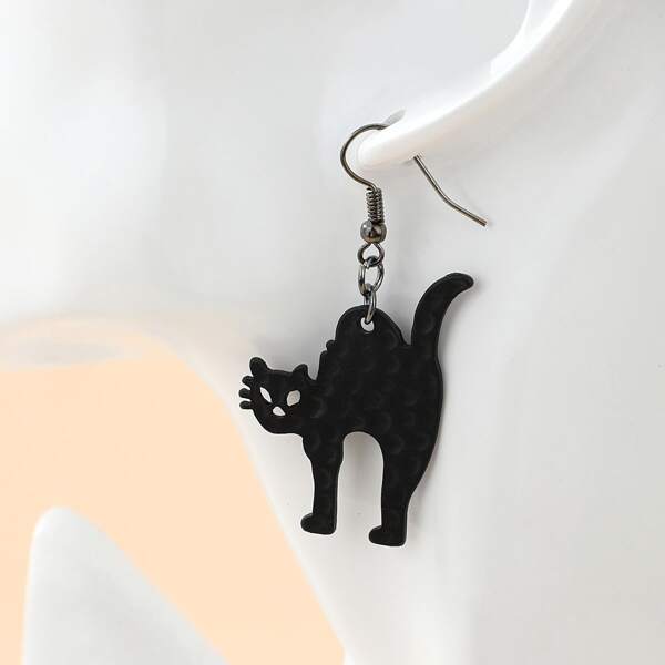 

Cat Decor Drop Earrings, Black