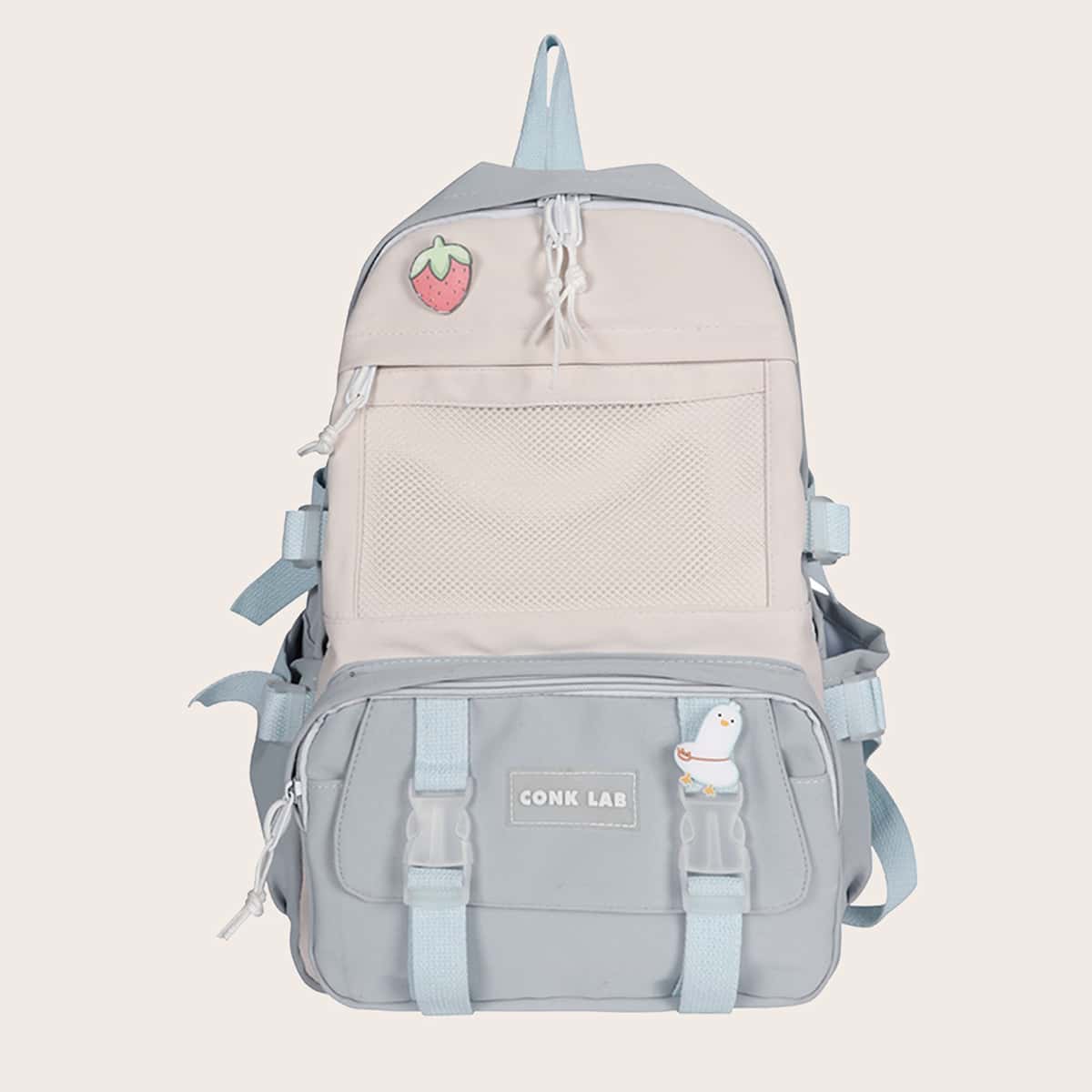 

Buckle & Knot Decor Backpack With Bag Charm, Blue