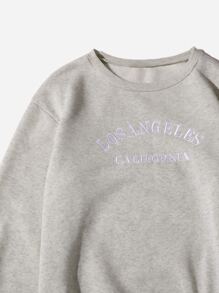 SHEIN EZwear 字母刺繡落肩袖保暖套頭衫和抽繩短褲 - 淺灰色 - 查看 3