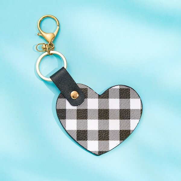 

Plaid Print Heart Charm Keychain, Multicolor