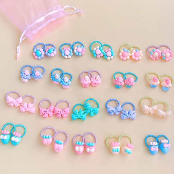 

40pcs Toddler Girls Flower Decor Hair Tie, Multicolor