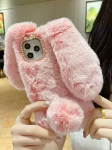 兔子造型毛茸茸手機殼，適用於iPhone 11、iPhone 13、iPhone 14 Pro Max - 淺粉色 - 查看 3