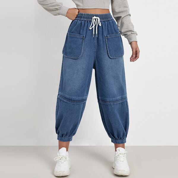 

Elastic Waist Drawstring Jogger Jeans, Medium wash