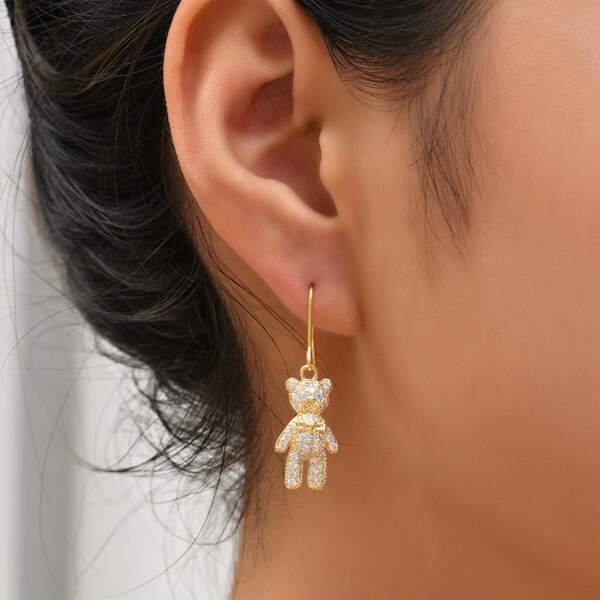 

18K Gold Plated Zircon Bear Drop Earrings