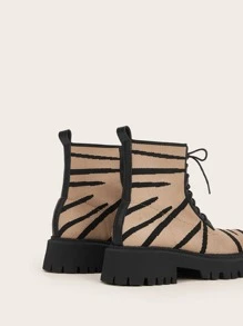 Boots chiến đấu họa tiết sọc ngựa vằn phía trước có ren - Màu vàng - Xem 3