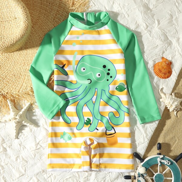 

Toddler Boys Cartoon Graphic One Piece Swimsuit, Multicolor