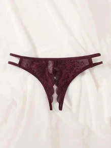 花卉蕾丝开裆内裤内衣 - 中紫紅色 - 查看 2