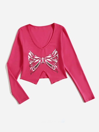 T-shirt à imprimé papillon asymétrique