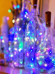 SHEIN 1入組2m銅燈簾帶20入組燈泡帶電池,日常素色可伸縮裝飾燈,紅酒瓶帶柔軟木LED燈,瓶燈電池軟木派對婚禮雪燈籠裝飾用品 - 彩色 - 查看 5