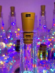 SHEIN 1入組2m銅燈簾帶20入組燈泡帶電池,日常素色可伸縮裝飾燈,紅酒瓶帶柔軟木LED燈,瓶燈電池軟木派對婚禮雪燈籠裝飾用品 - 彩色 - 查看 6