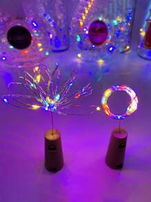 SHEIN 1入組2m銅燈簾帶20入組燈泡帶電池,日常素色可伸縮裝飾燈,紅酒瓶帶柔軟木LED燈,瓶燈電池軟木派對婚禮雪燈籠裝飾用品 - 彩色 - 查看 4