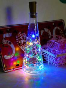 SHEIN 1入組2m銅燈簾帶20入組燈泡帶電池,日常素色可伸縮裝飾燈,紅酒瓶帶柔軟木LED燈,瓶燈電池軟木派對婚禮雪燈籠裝飾用品 - 彩色 - 查看 2