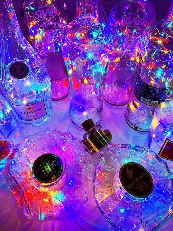 SHEIN 1入組2m銅燈簾帶20入組燈泡帶電池,日常素色可伸縮裝飾燈,紅酒瓶帶柔軟木LED燈,瓶燈電池軟木派對婚禮雪燈籠裝飾用品