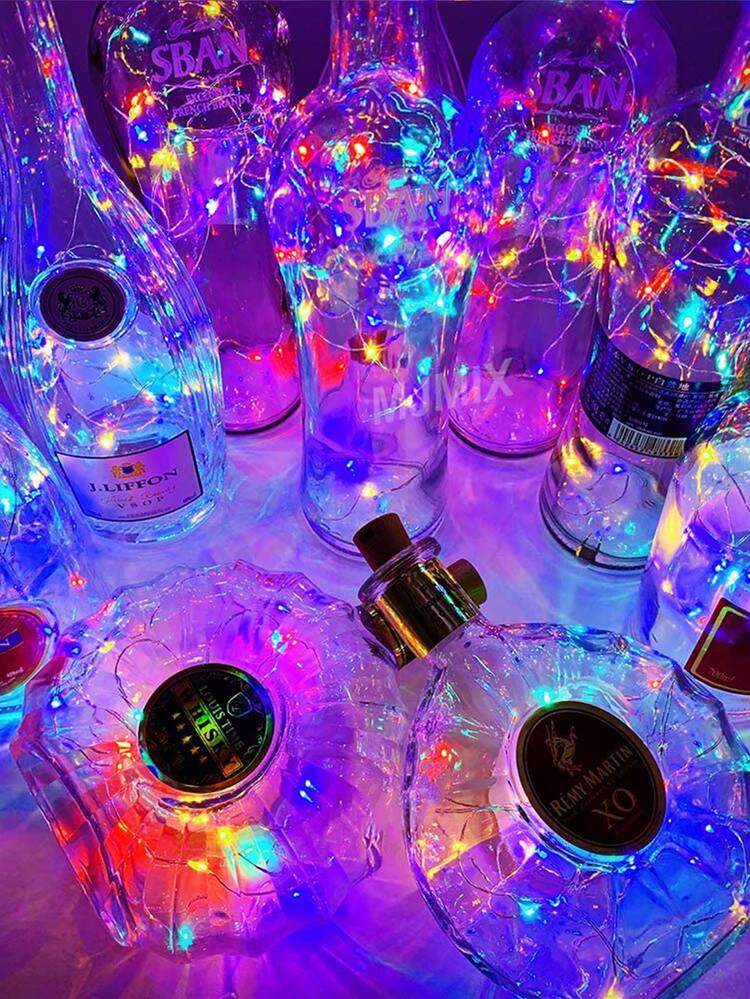 SHEIN 1入組2m銅燈簾帶20入組燈泡帶電池,日常素色可伸縮裝飾燈,紅酒瓶帶柔軟木LED燈,瓶燈電池軟木派對婚禮雪燈籠裝飾用品 - 彩色 - 查看 1