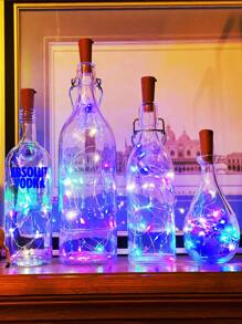 SHEIN 1入組2m銅燈簾帶20入組燈泡帶電池,日常素色可伸縮裝飾燈,紅酒瓶帶柔軟木LED燈,瓶燈電池軟木派對婚禮雪燈籠裝飾用品 - 彩色 - 查看 3