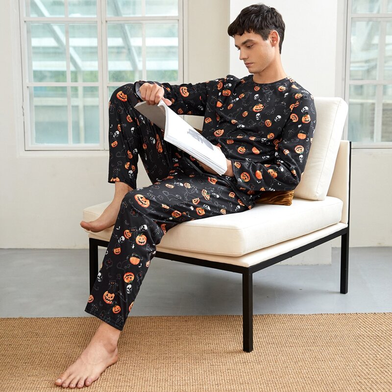 

Guys Halloween Print PJ Set, Black