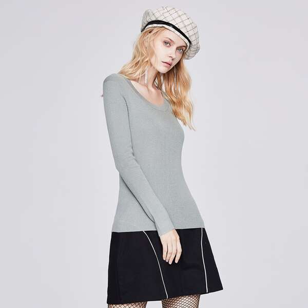 

Ribbed Knit Solid Sweater, Green