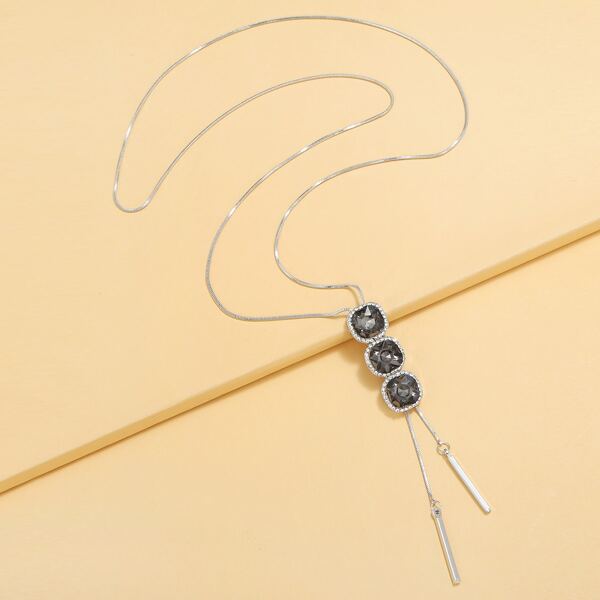 

Geometric Rhinestone Decor Necklace, Grey