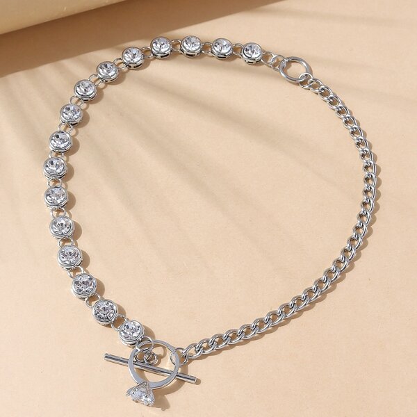 

Rhinestone Decor Chain Necklace, Silver