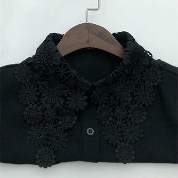 

Flower Embroidery Fake Collar, Black