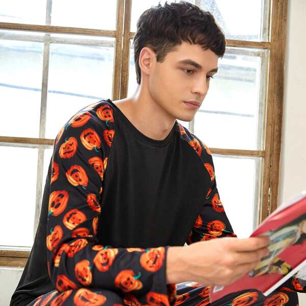 

Men Halloween Pumpkin Print Tee & Pants PJ Set, Multicolor