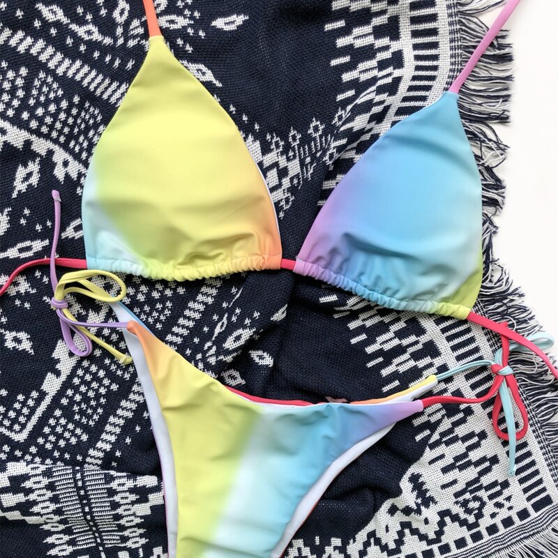

Ombre Halter Tie Side Bikini Swimsuit, Multicolor