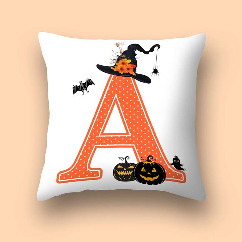 

Halloween Letter Graphic Cushion Cover Without Filler, Multicolor