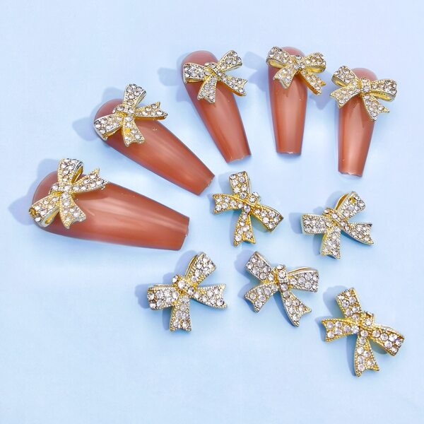 

10pcs Bowknot Design Nail Art Decoration, Gold