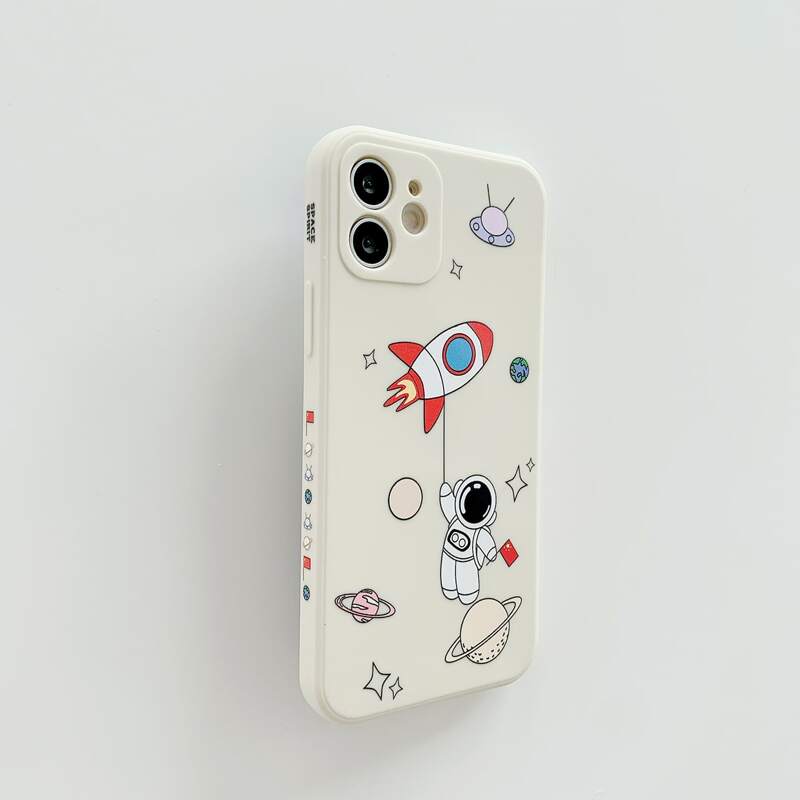 

Cartoon Astronaut Print Phone Case, White