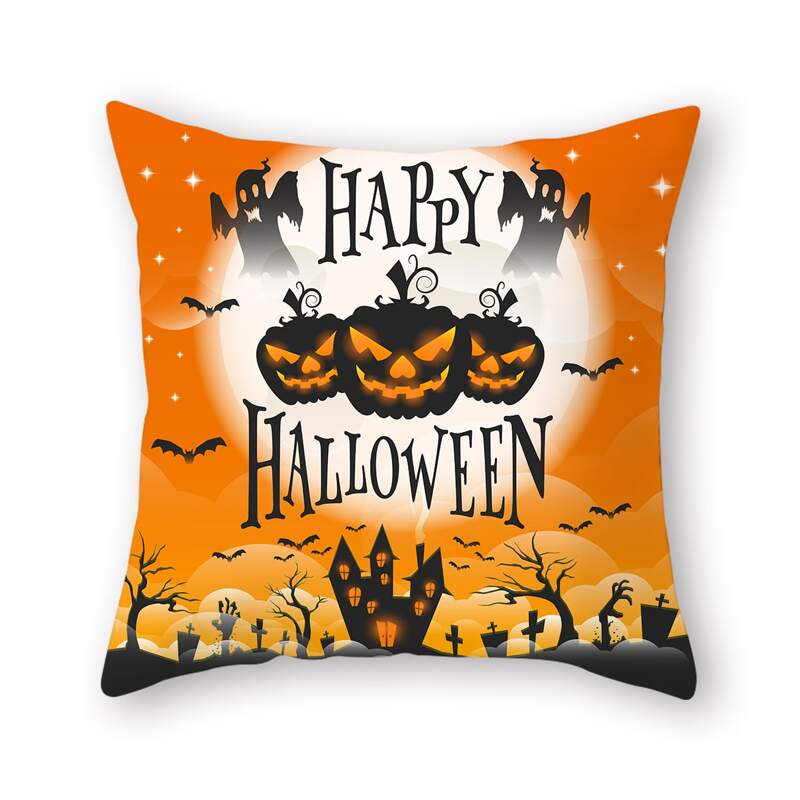 

Halloween Slogan Graphic Cushion Cover Without Filler, Multicolor