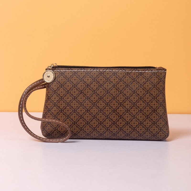 

All Over Print Wristlet Bag, Coffee brown