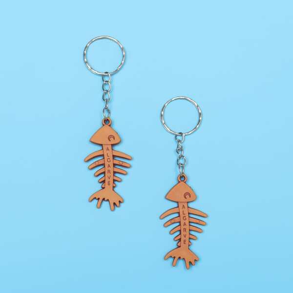 

2pcs Fish Bone Charm Keychain, Brown