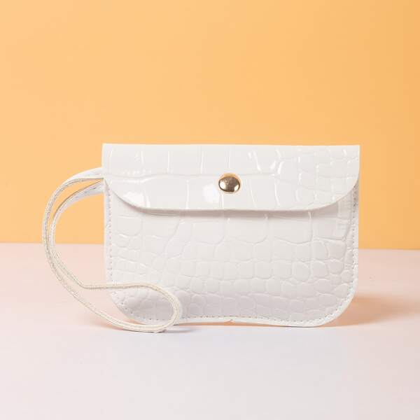 

Croc Embossed Flap Wristlet Bag, White