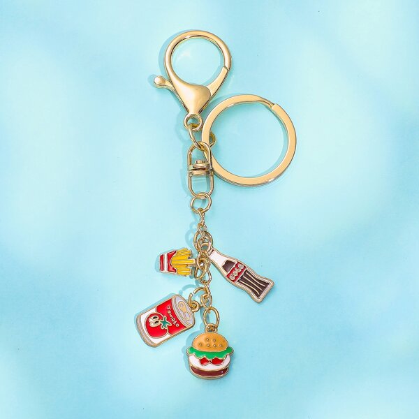 

Burger & Coke Charm Keychain, Gold