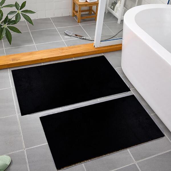 

1pc Solid Color Bath Mat, Black