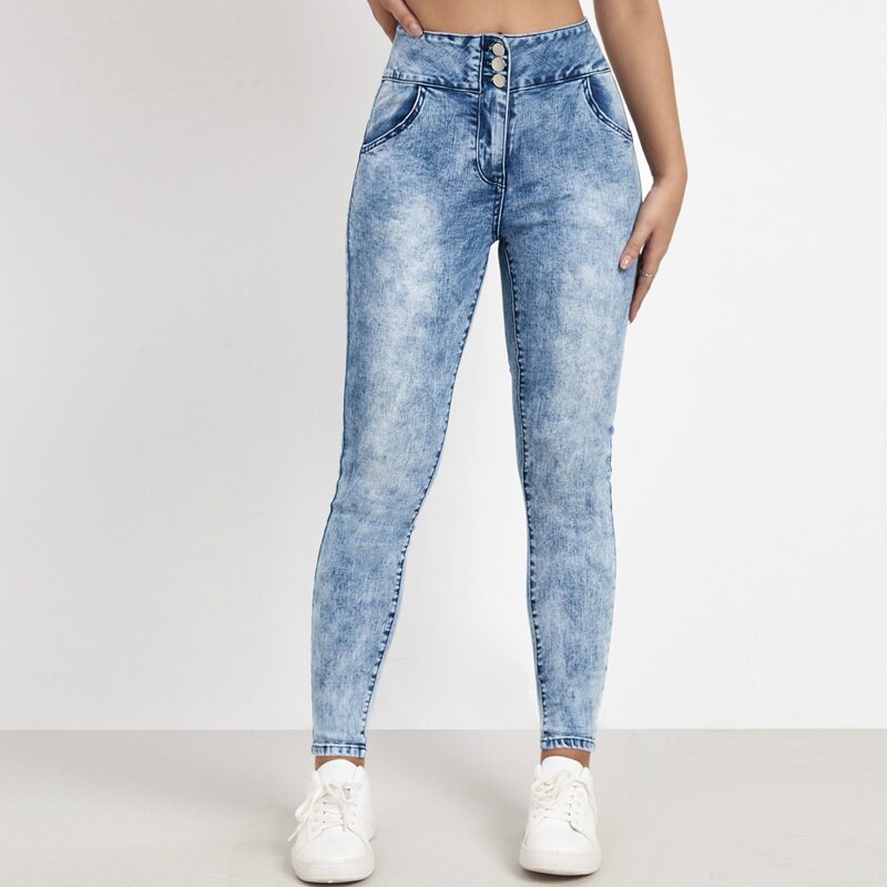 

Button Front Flakes Skinny Jeans, Medium wash