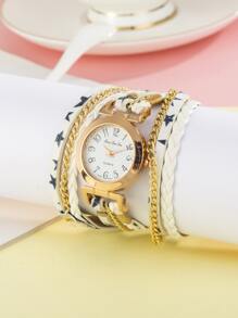 Reloj vintage de cuarzo con manecillas redondas - Blanco - Ver 1