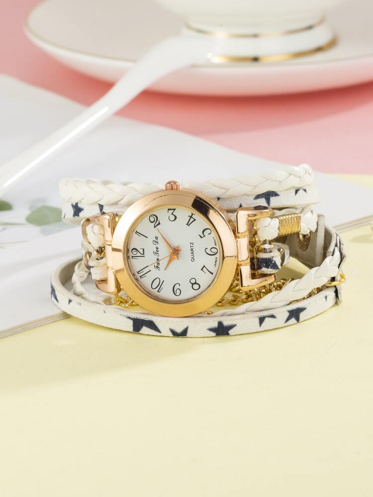 Reloj vintage de cuarzo con manecillas redondas - Blanco - Añade 2